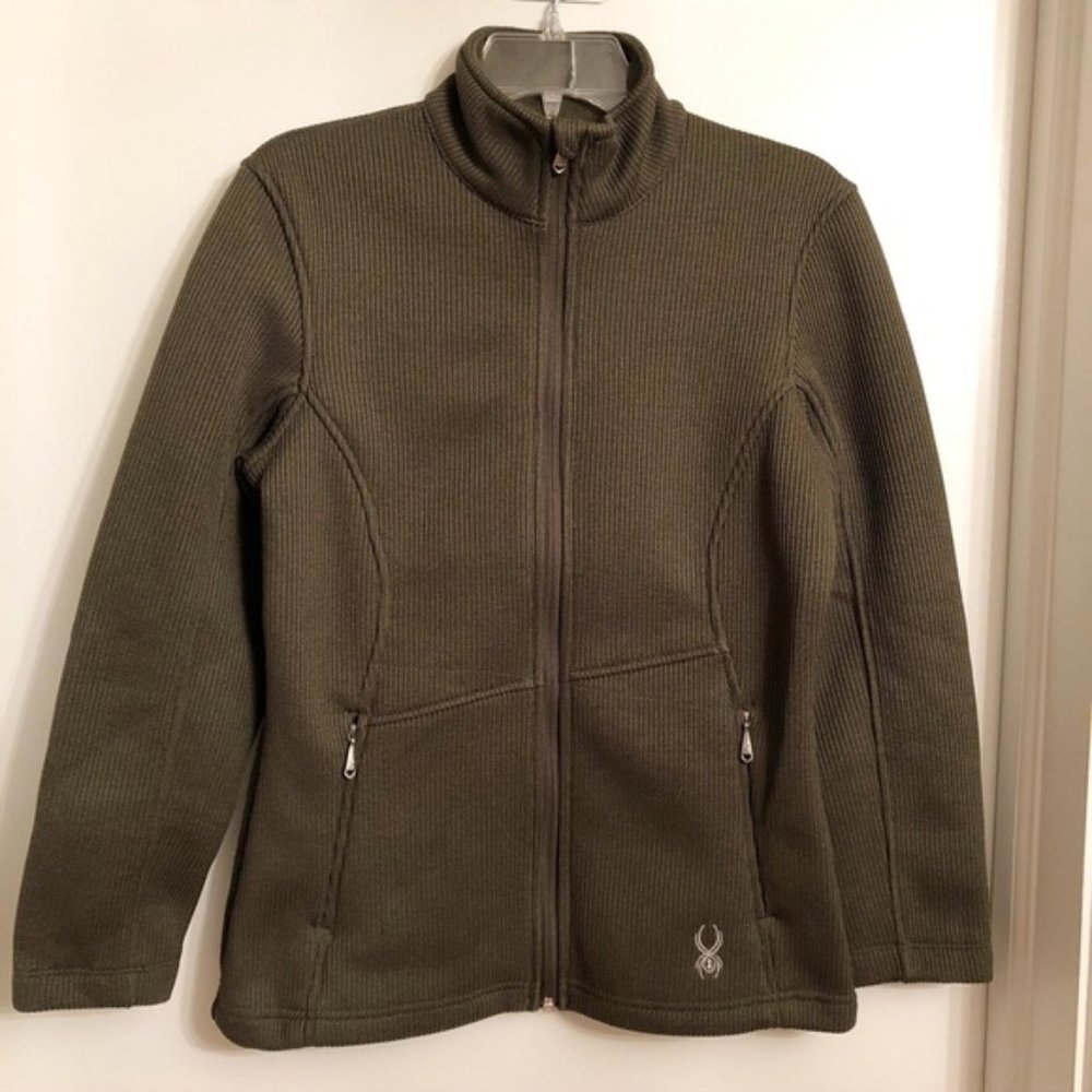 New SPYDER Dark Green Zip Core Knit Jacket Size S Snowboard Ski Outdoor Active